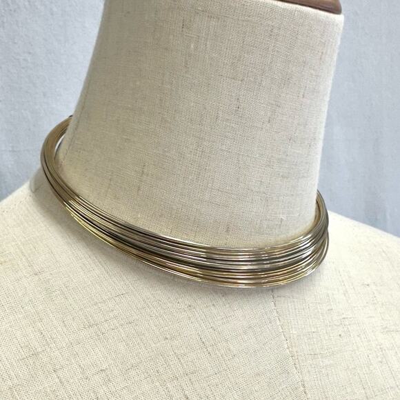 Vintage gold tone statement multi strand choker collar necklace - Picture 5 of 12